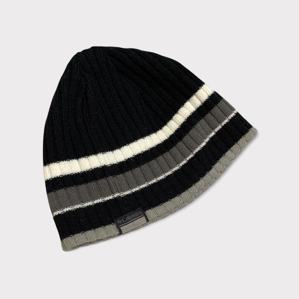 COLUMBIA beanie black grey white cap hat youth kids Gorpcore